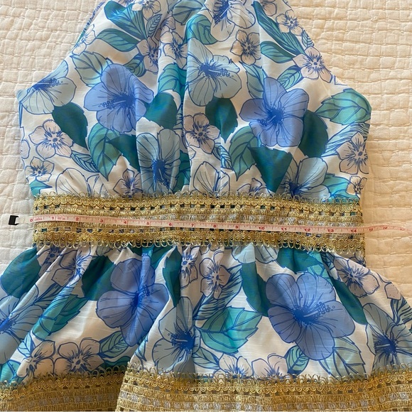 Blue High Neck Hibiscus Dress - Picture 5 of 6